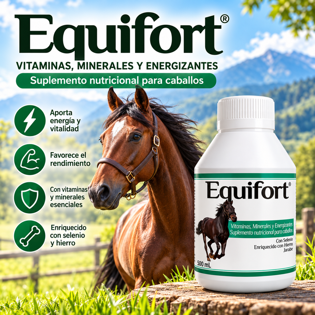 Equifort 500 mL, suplemento nutricional en jarabe para caballos (imagen adicional del producto)