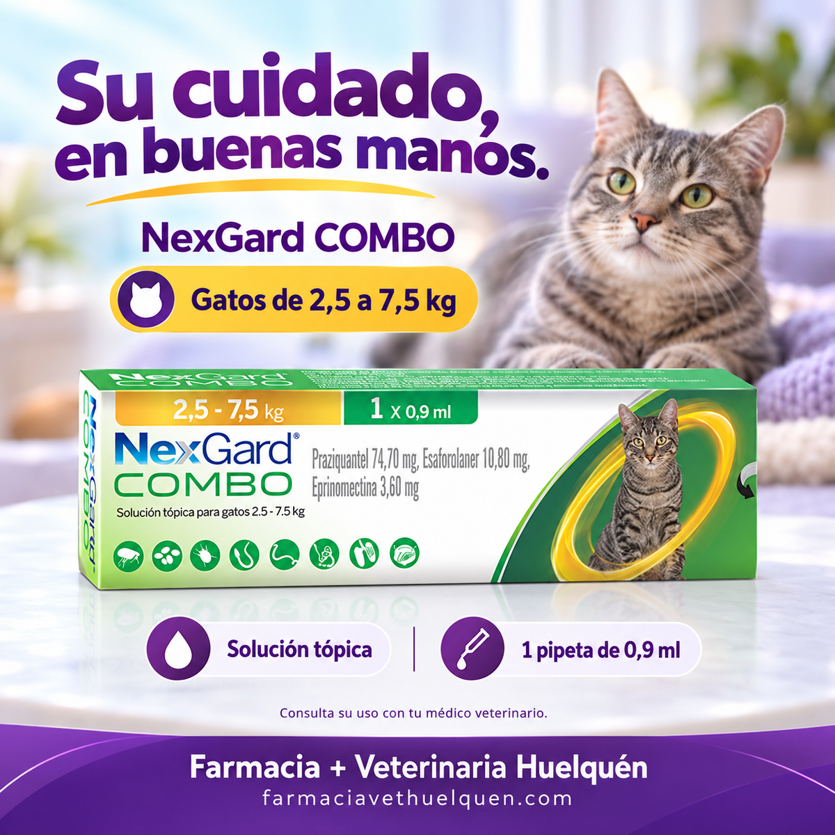 NexGard Combo para Gatos 2,5–7,5 kg | 1 Pipeta de 0,9 mL