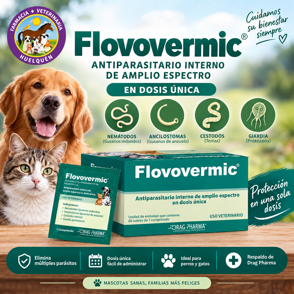 Flovovermic antiparasitario interno, presentación de 60 sobres (imagen adicional del producto)